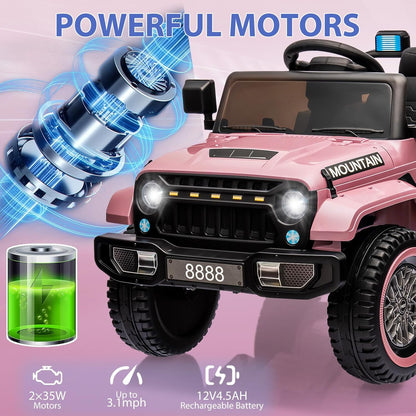 12V Kids Ride On Truck Car, Battery Powered Electric Vehicles with Remote Control, Spring Suspensions, 3 Speeds, LED Lights, Music, MP3, Ride On Toy Car for Children Toddles Boys Girls, Light Pink - AutoBay