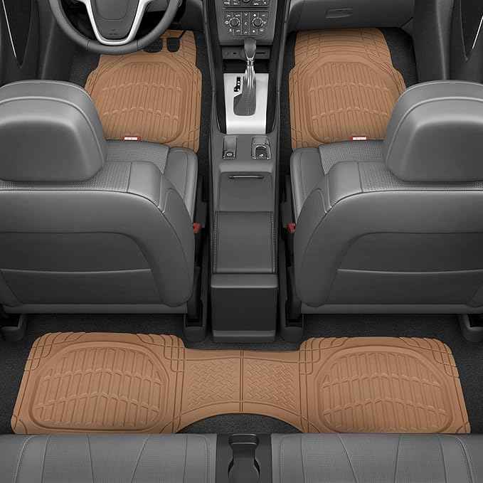 BDK Beige Heavy Duty Front & Rear Rubber Floor Mats Universal Liners for Car SUV Van & Truck, All Weather Protection with Anti-Slip Nibs, Fit Contours of Most Vehicles