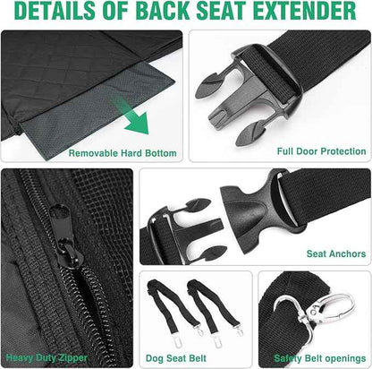 HOCHO Truck Dogs Seat Cover for Back Seat, Upgraded Hard Bottom +65% Space 400LBS Holding Dog Seat Cover Extender for Full Size Truck/SUV F150 Silverado RAM1500 GMC Tundra Titan