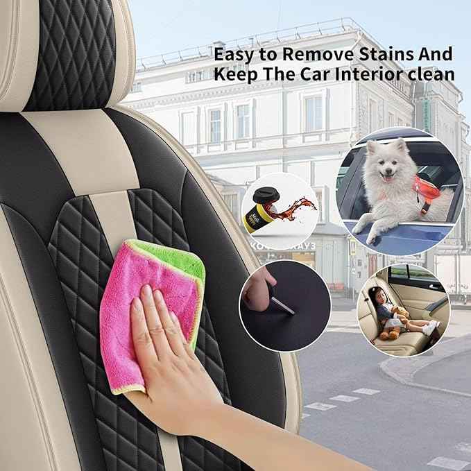 Car Seat Covers Fit for Hyundai Palisade 2020-2025 2026: Front Seats Covers Auto Interior Accessories, Faux Leather Waterproof Seat Cushions Vehical Cover (Beige&Black)