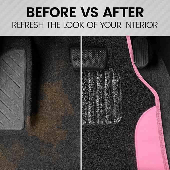 BDK PolyPro Pink Car Seat Covers Full Set with 4-Piece Car Floor Mats - Two-Tone Seat Covers for Cars with Carpet, Interior Covers for Auto Truck Van SUV