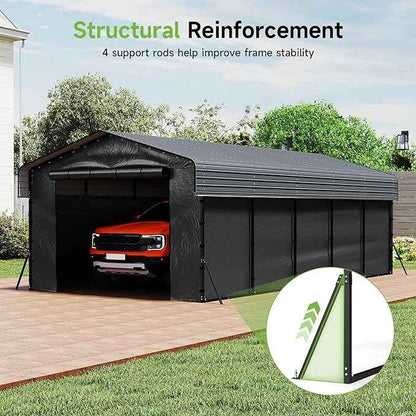 13x26FT Heavy Duty Metal Carport,Outdoor Garage with Removable Sidewalls & Doors, Heavy Duty Steel Frame and Galvanized Roof for Cars and Boats, Gray