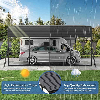 20’x20’ Carport Canopy Metal Carport Heavy Duty Car Port Galvanized Steel Roof, Reinforced Stable Triangle Frame Enhanced Base for Snowy Windy Carports Car Tent for Car,Pickup,RV,Tractor,Boat