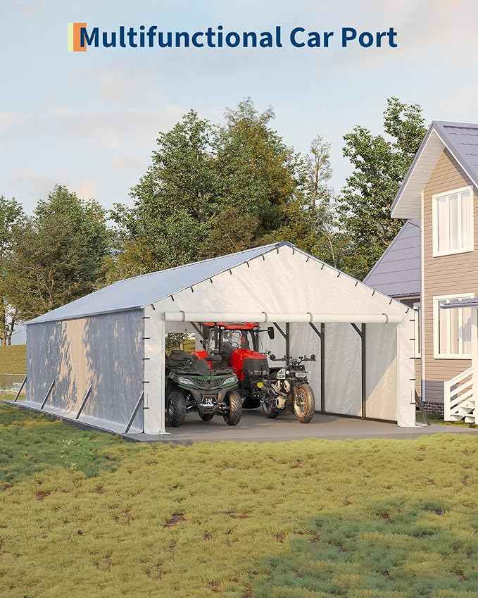 GarveeLife 20'X30'x12' Metal Carport for Multiple Vehicles, Enclosed Car Ports, Vertical Roof Design, for All-Weather, for Full-Size Pickup Trucks, Boats, and Tractors