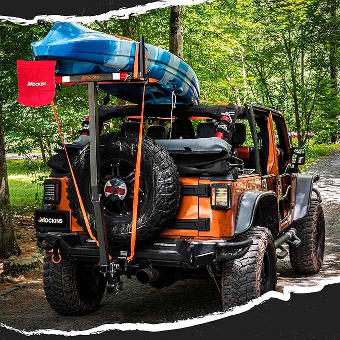 Mockins 750 Lbs Cap Truck Bed Extender Hitch Mount | 2-in-1 All-Weather Steel Canoe Rack & Kayak Trailer w/Stabilizer & Straps | Versatile Bed Extenders for Trucks & SUVs for Ladders, Pipes & Lumber