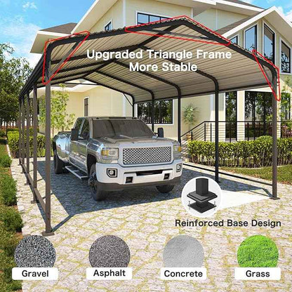 Metal Carport 12x20FT, Heavy Duty Carport Canopy with Galvanized Steel Roof, 40% Thicker Frame Metal Garage with Reinforced Base, All-Weather Outdoor Storage Car Port for Car, Camping