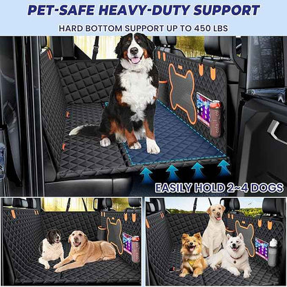 Truck Dog Seat Cover for Back Seat, Hard Bottom Dog Hammock Support to 450 lbs, Waterproof & Scratch-Proof Pet Bed Extender for Full Size Crew Cab Truck SUVs F150/RAM1500/Silverado, Black