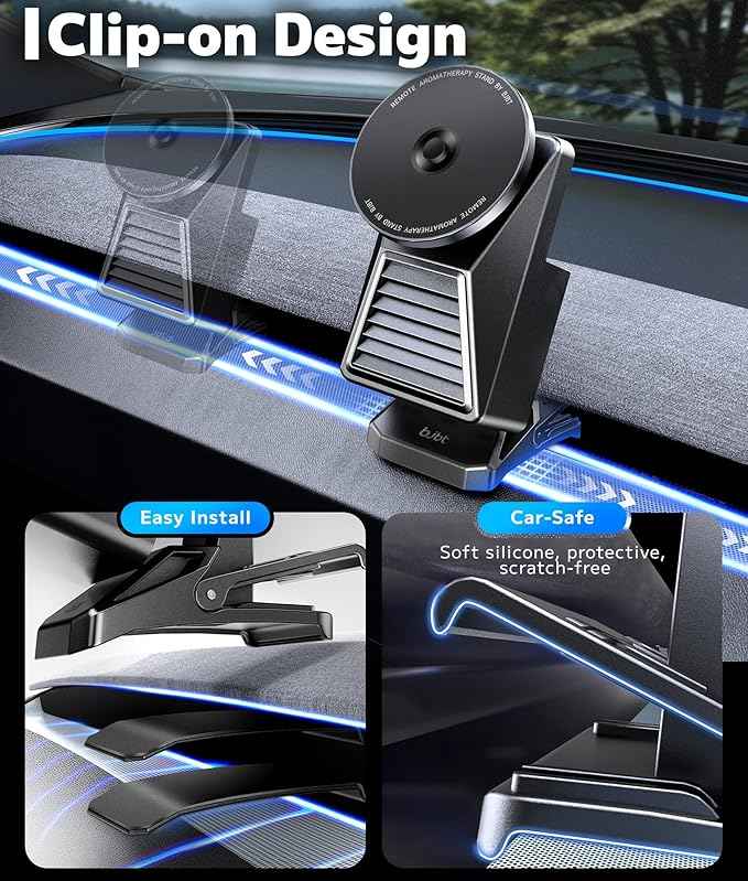 2-in-1 Magnetic Car Phone Holder & Aromatherapy Diffuser for Tesla Model Y Juniper 2025-2026 / Model 3 Highland 2024-2025 & 6-Seater YL, Screen Mount Air Freshener, Black(Ocean x3)