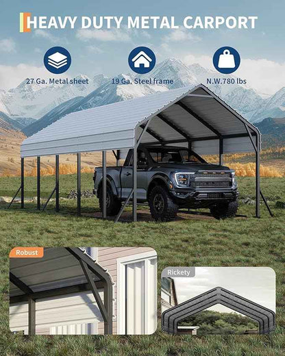 GarveeLife 13x26x11 Ft Oversized Metal Carport, Steel Heavy Duty Car Ports for All-Weather, Tall Carport for Full-Size Pickup Trucks, Boats, and Tractors