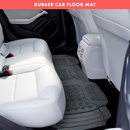 Heavy Duty Black Rubber Car Floor Mat by Vaygway –Automotive Rear Universal 1 Piece Runner Mat -Trimmable Rubber Liner Rug– Back Seat Liner – All Weather Protection for Car, Truck Van SUV