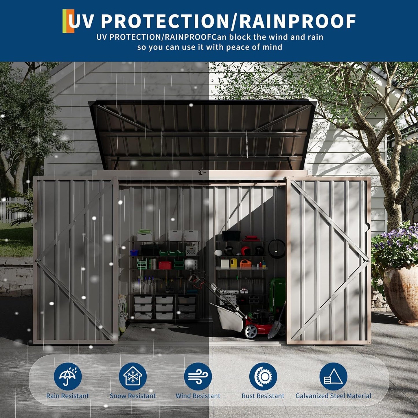 Outdoor Trash Can Storage 2 Binsgarbage Bin Storage Shed, 3x6 FT Garbage Bin Storage Shed with Chain Lid, Metal Outdoor Storage for Garden, Backyard, Lawn and Patio