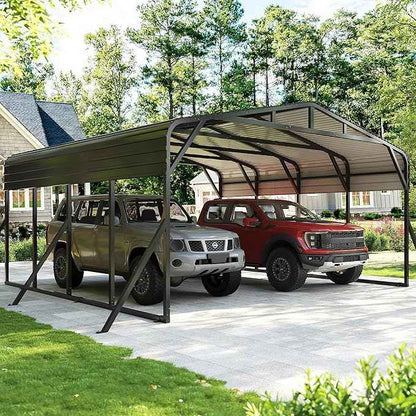 20’x20’ Carport Canopy Metal Carport Heavy Duty Car Port Galvanized Steel Roof, Reinforced Stable Triangle Frame Enhanced Base for Snowy Windy Carports Car Tent for Car,Pickup,RV,Tractor,Boat