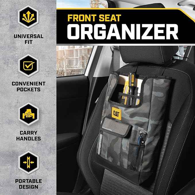 CAT® Car Seat Organizer for Cars Trucks SUVs, Removable Portable On-The-Go, Securely Attaches to Front or Rear Seats, Adjustable Straps, Car Accessories Compact Caddy for Travel Driving - Urban Camo