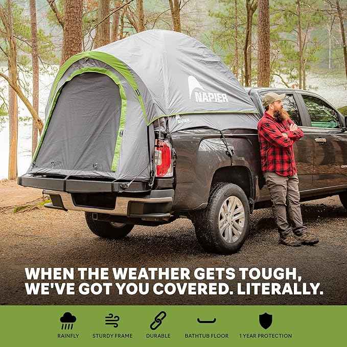 Napier Backroadz Truck Tent | Pickup Truck Bed Camping Tent | Rainfly for Water Protection | Sturdy and Spacious 2-Person Truck Tent | Easy 10-Minute Setup | Gray/Green