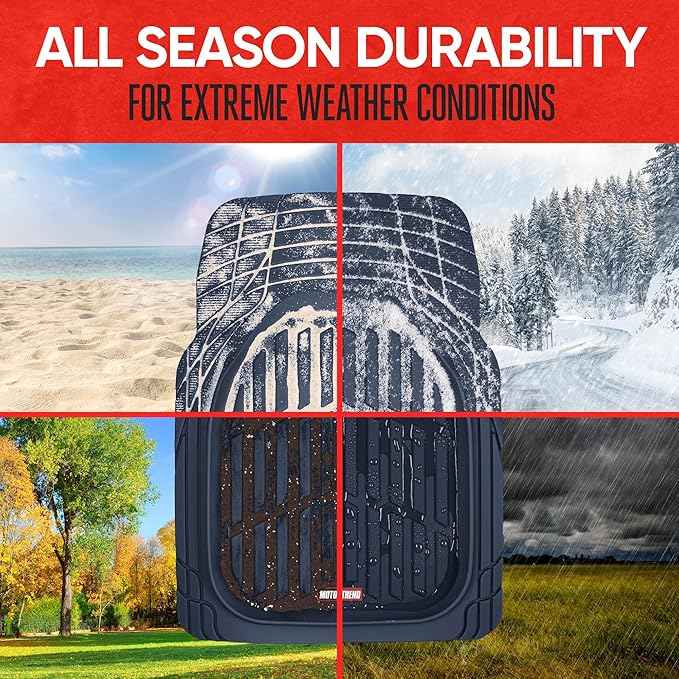 Motor Trend FlexTough Floor Mats for Cars, Blue Deep Dish All-Weather Car Mats, Waterproof Trim-to Fit Automotive Floor Mats for Cars Trucks SUV, Universal Floor Liner Car Accessories