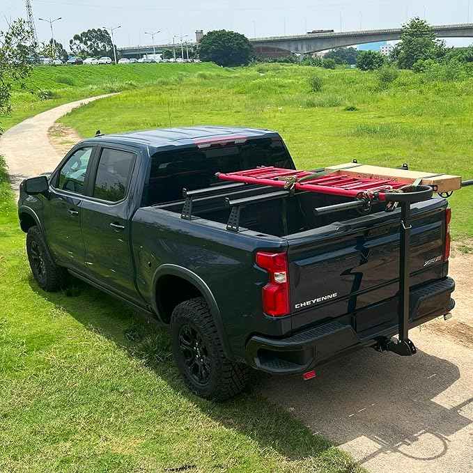 Truck Bed Extenders|4-Position Adjustable Truck & SUV Bed Extender Hitch Mount for Hauling Kayaks Ladders, Lumber & Large Gear |Durable Silver Hammered Scratch-Resistant Design|750lbs Capacity