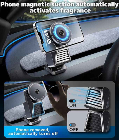 2-in-1 Magnetic Car Phone Holder & Aromatherapy Diffuser for Tesla Model Y Juniper 2025-2026 / Model 3 Highland 2024-2025 & 6-Seater YL, Screen Mount Air Freshener, Black(Ocean x3)