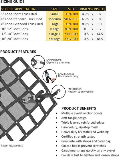 Gladiator Cargo Net - Heavy Duty Truck Cargo Net - Double Extra Large (XXG-100) 10.5' x 18.5' ft.
