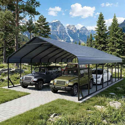 Heavy Duty 20x40 FT Metal Carport for 4 Cars - All-Weather Car Garage Kit with Reinforced Frame and Safe Boat Cover, Car Canopy Shelter for Yard Protection
