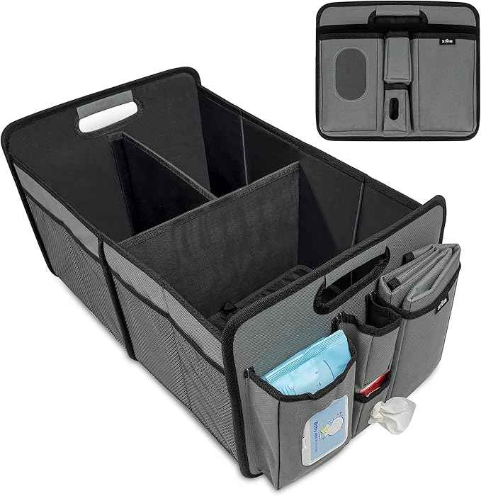 Baby Diaper Caddy Organizer with Changing Mat - Portable Car Caddy for Newborn Essentials, Diapers & Wipes, Perfect for Baby Shower and New Mom | Oxford Fabric, Grey