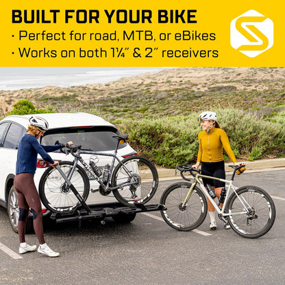 Saris SuperClamp G4 2-Bike Hitch Rack – Lightweight Platform Bike Carrier, Zero Frame Contact, Tool-Free, Tilt & Fold, Supports eBikes, Fits 1.25" & 2" Hitch – Carries 2 Bicycles Up to 60 lb. Each
