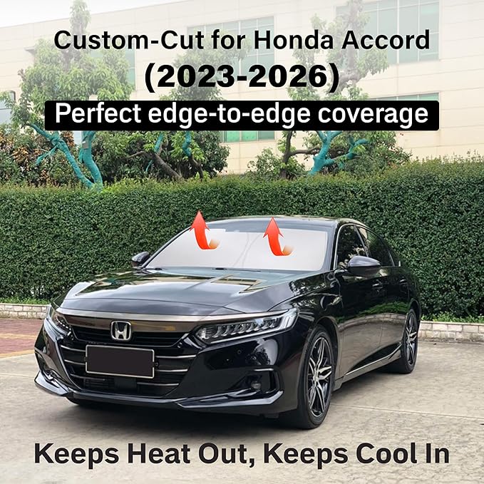 EcoNour Windshield Sun Shade Compatible for Honda Accord 2023–2026 | Sedan Front Window Sun Visor Protector | Foldable UV & Heat Blocking Sunshade | Keeps Interior Cool & Protected