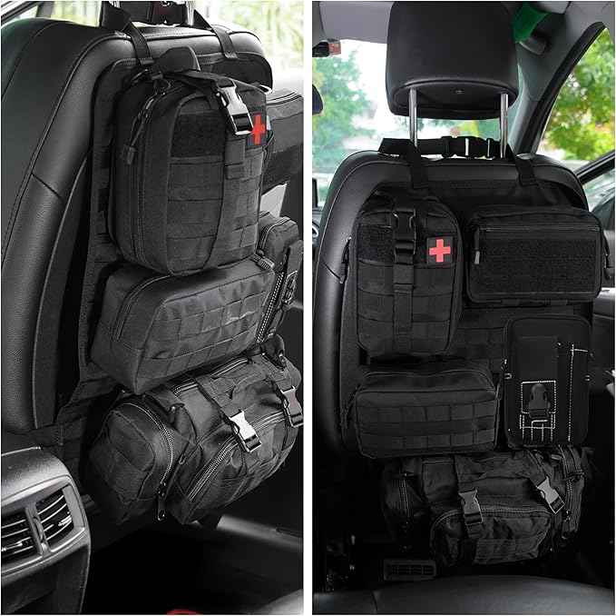 6 Pack Tactical Car Seat Back Organizer,Backseat Organizer with 5 Detachable Molle Pouches,Molle Panel Organizer Fits for Vehicel Such as Jeep,Truck,SUV, Car(Black)
