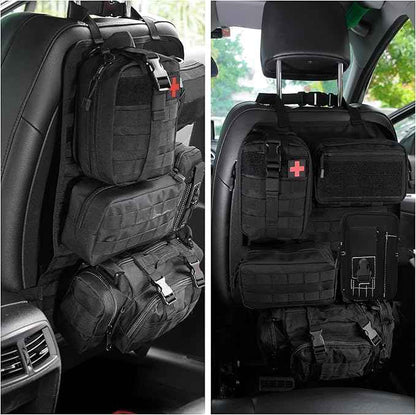 6 Pack Tactical Car Seat Back Organizer,Backseat Organizer with 5 Detachable Molle Pouches,Molle Panel Organizer Fits for Vehicel Such as Jeep,Truck,SUV, Car(Black)