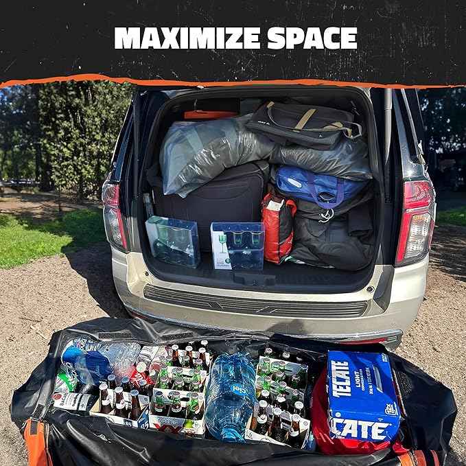 Mockins 60"x20"x6" Folding Luggage Rack for Car Hitch & 20 Cu Ft Waterproof Cargo Bag | 500 lbs Cap Steel Trailer Hitch Cargo Carrier for 2" Receivers w/License Plate Holder, Stabilizer, Net & Straps
