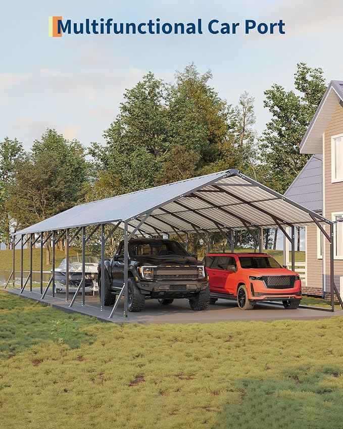 GarveeLife 20'x40'x12' Metal Carport for Multiple Vehicles, Heavy Duty Car Ports, Vertical Roof Design, All-Weather Use, for Full-Size Pickup Trucks, Boats, and Tractors