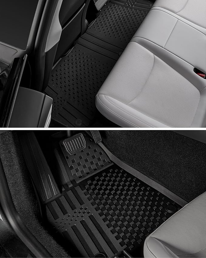 3W Tesla Model Y Juniper Floor Mats(not for Standard), Rear Cargo Liner, Custom Fit 2025 2026 Model Y Acecessories, TPE All Weather Odorless Non-Slip, Black