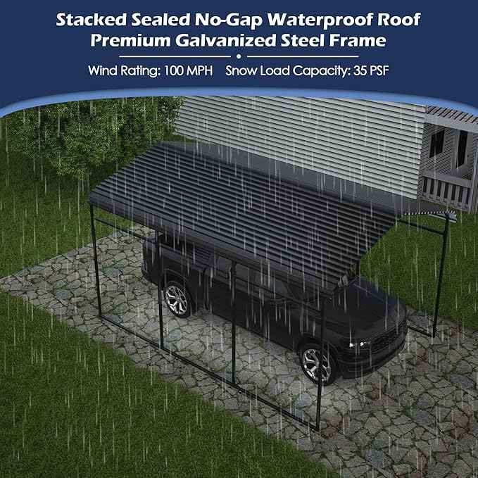 Xilingol Metal Carport, Heavy Duty Carport Canopy with Galvanized Steel Frame and Roof, Outdoor Storage Shed, Car Tent Garage Shelter for Pickup, Truck, Boat and Tractor (10x15 FT Black)