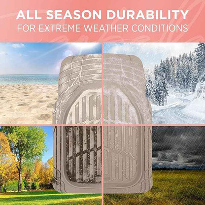 CARBELLA Heavy Duty Rubber 4-Piece Beige Car Floor Mats - Universal Trimmable All-Weather Car Accessories - Girl Car Accessories for Women & Cute Car Mats for Women for Girly Car Decor, Truck, & SUV