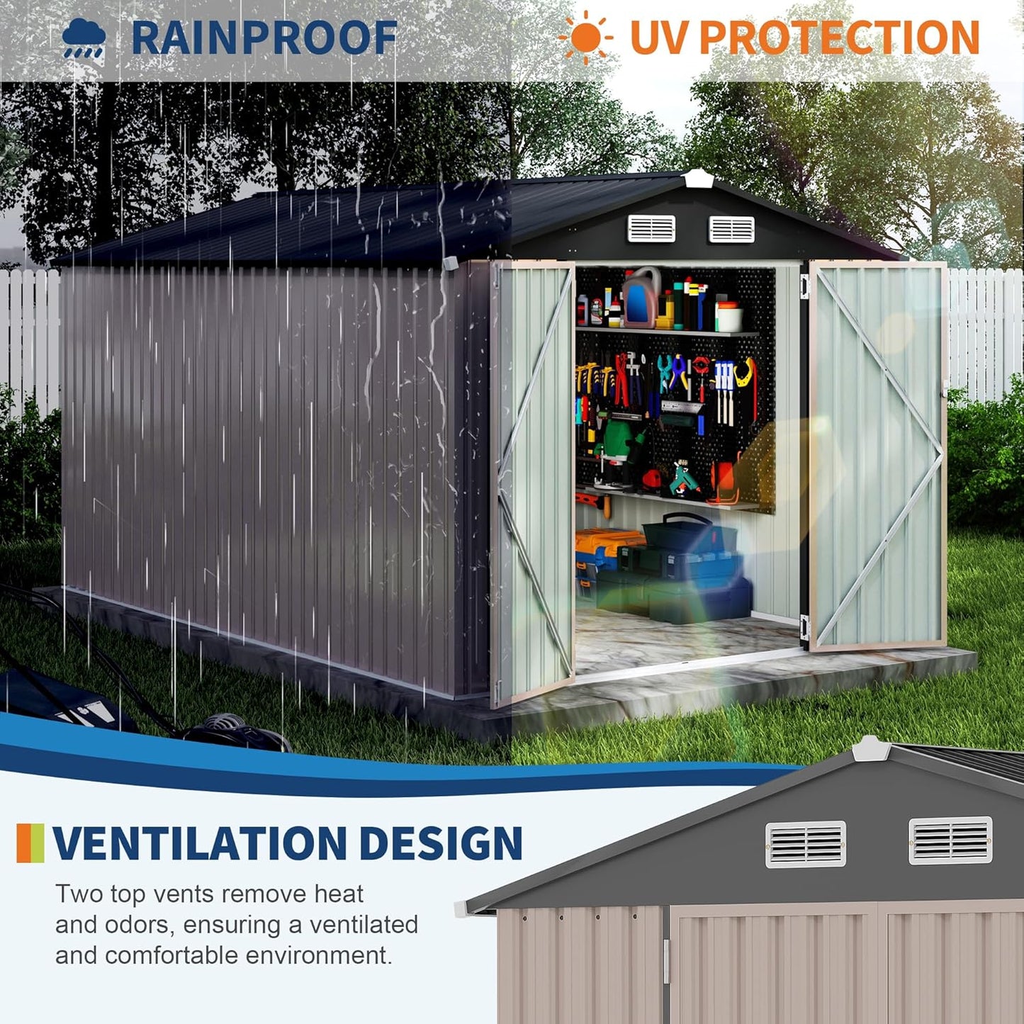 8x12 FT Metal Storage Sheds Outdoor, Metal ToolShed with Lockable Door, Metals Yard Sheds Metals Garden Shed Kit, MetalUtility Sheds Buildings with Air Vent for Backyard Garden Patio Lawn