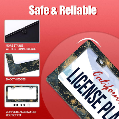 Beautiful Night Starry Sky License Plate Frame Nebula Stars License Plate Holder Funny Personalise Car Stainless Stee Decorative Parts for Standard Us Canada Vehicles 12x6 Inch for Women Men