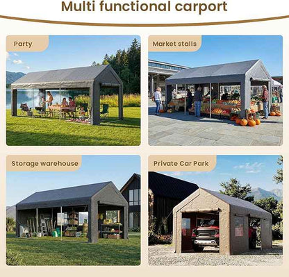 COSIEST 10'×20' Storage Shelter Outdoor Gable Roof Carport with Removable Side Walls, Heavy-Duty Garage Canopy Weatherproof PE Cover, Multi-Purpose Vehicle/Tractor Shed for Backyard/Driveway/Farm