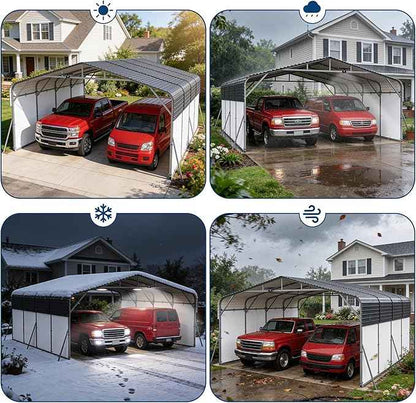 20x20FT Metal Carport w/Led Light,Outdoor Portable Car Garage,Removable PE Sidewalls,Reinforced Base & Galvanized Steel Roof, Outdoor Car Port Canopy Shelter for Boats, Full-Sized Pickup Trucks