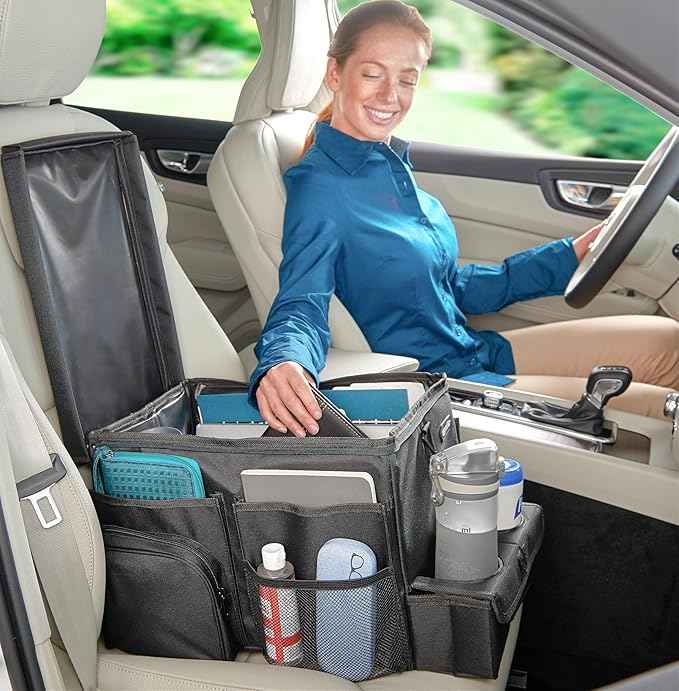 High Road Large CarHop Car Seat Organizer for the Front or Back Seat for Kids and Adults with Cup Holder Tray, Side Pockets and Cooler Compartment