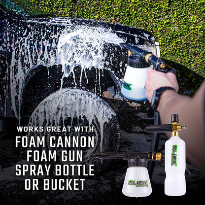 Slick Products Wash & Wax Extra Thick Foaming Cleaning Solution Motorcycle, Truck, Trailer, Boat, Car Wash Soap - Works With Foam Cannon, Foam Gun, Sprayers, Buckets, 32 oz., Tropical Scent
