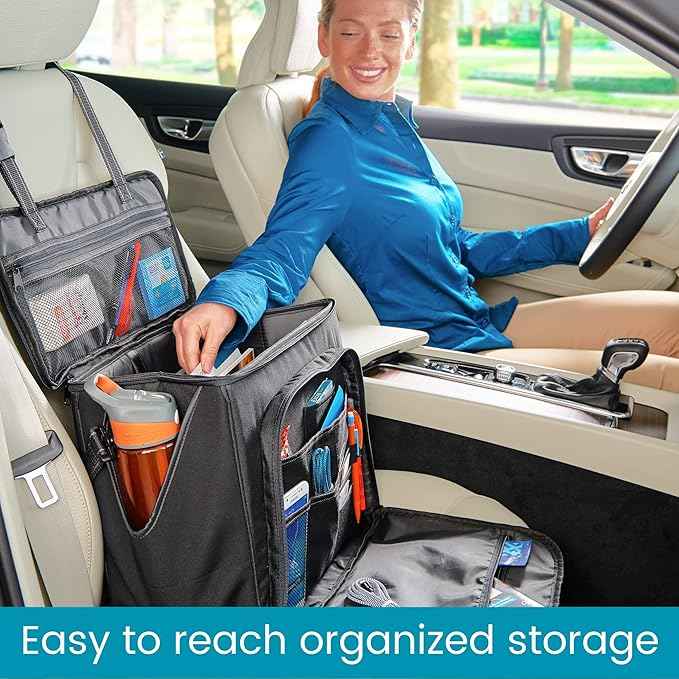 High Road Car Office Organizer - Front Seat Organizer with Desk Supplies Compartment, Laptop Sleeve, 2 Bottle Holders, Storage Cover and Padded Shoulder Strap for Cars, Trucks and Patrol Vehicles