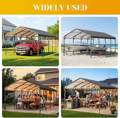 12' x 20' Carport, Heavy Duty Carport with Updated Roof & Enhanced Base, All Weather Steel Car Port, Multi-Use Car Port Garage, Metal Carports for Car, Truck, Boat, Tractors, Party, Grey