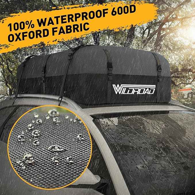 WILDROAD Rooftop Cargo Carrier - 25 Cubic Feet, 600D Ultra Anti-Tear Fabric, Waterproof Car Roof Bag with Soft-Shell, Anti-Slip Mat and 6 Door Hooks - Fits Cars with/Without Racks