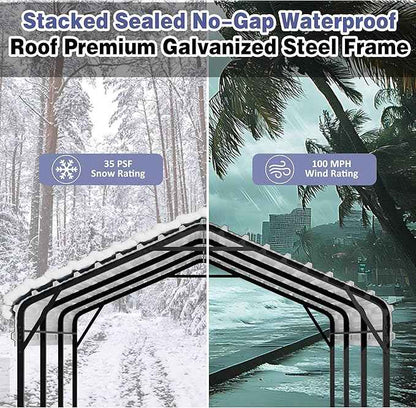 JY QAQA 12 x 15 FT Metal Carport Kits with Galvanized Steel Roof, Heavy Duty Metal Carport Canopy, Outdoor Car Tent Garage Shelter for Car, SUV, Truck and Boats
