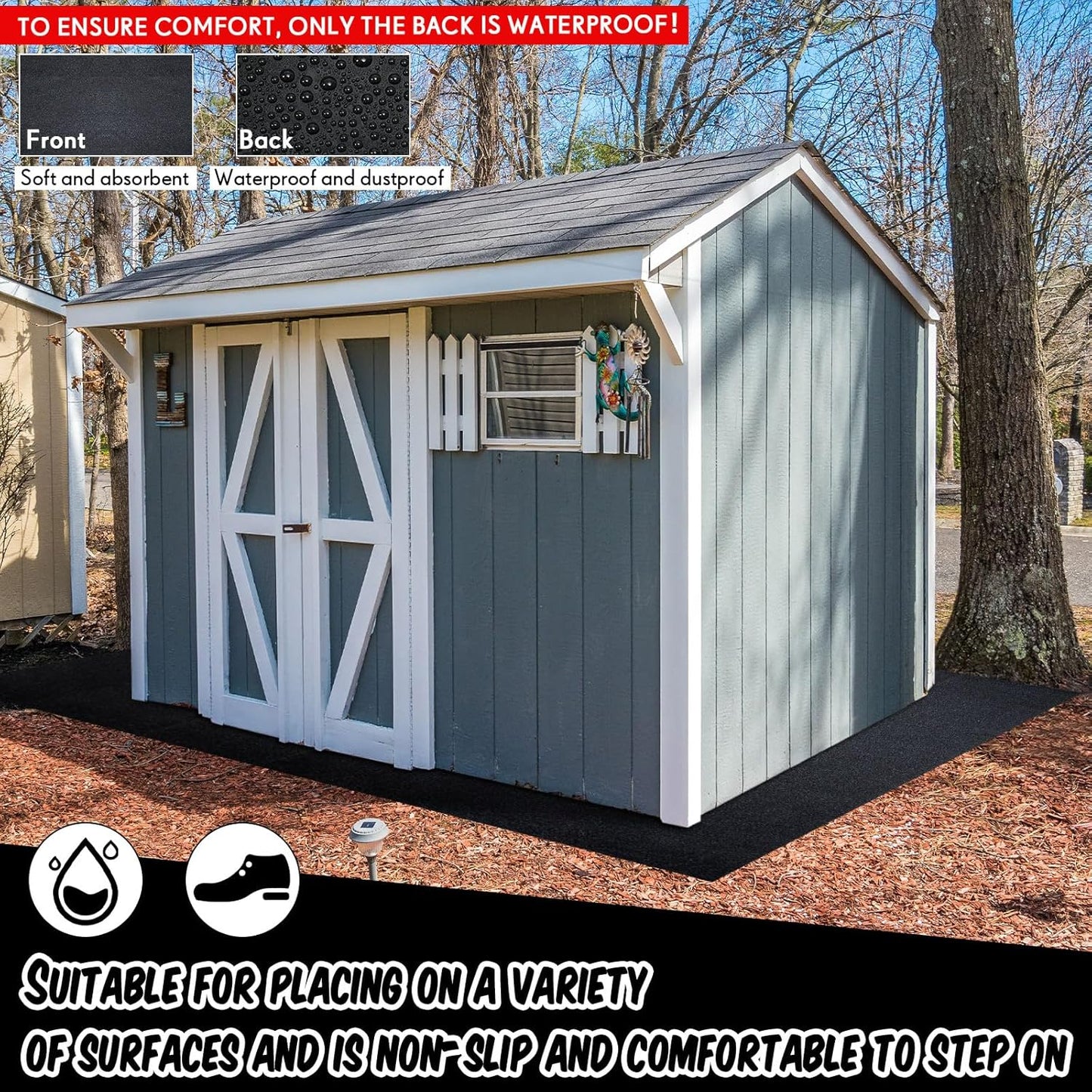 Haull Outdoor Storage Shed Floor Moat Waterproof Outdoor Carport Mat Thickened Soft Patio Furniture Pad Washable with Non Slip Backing, Storage Shed Not Included(9.8 x 12 ft)