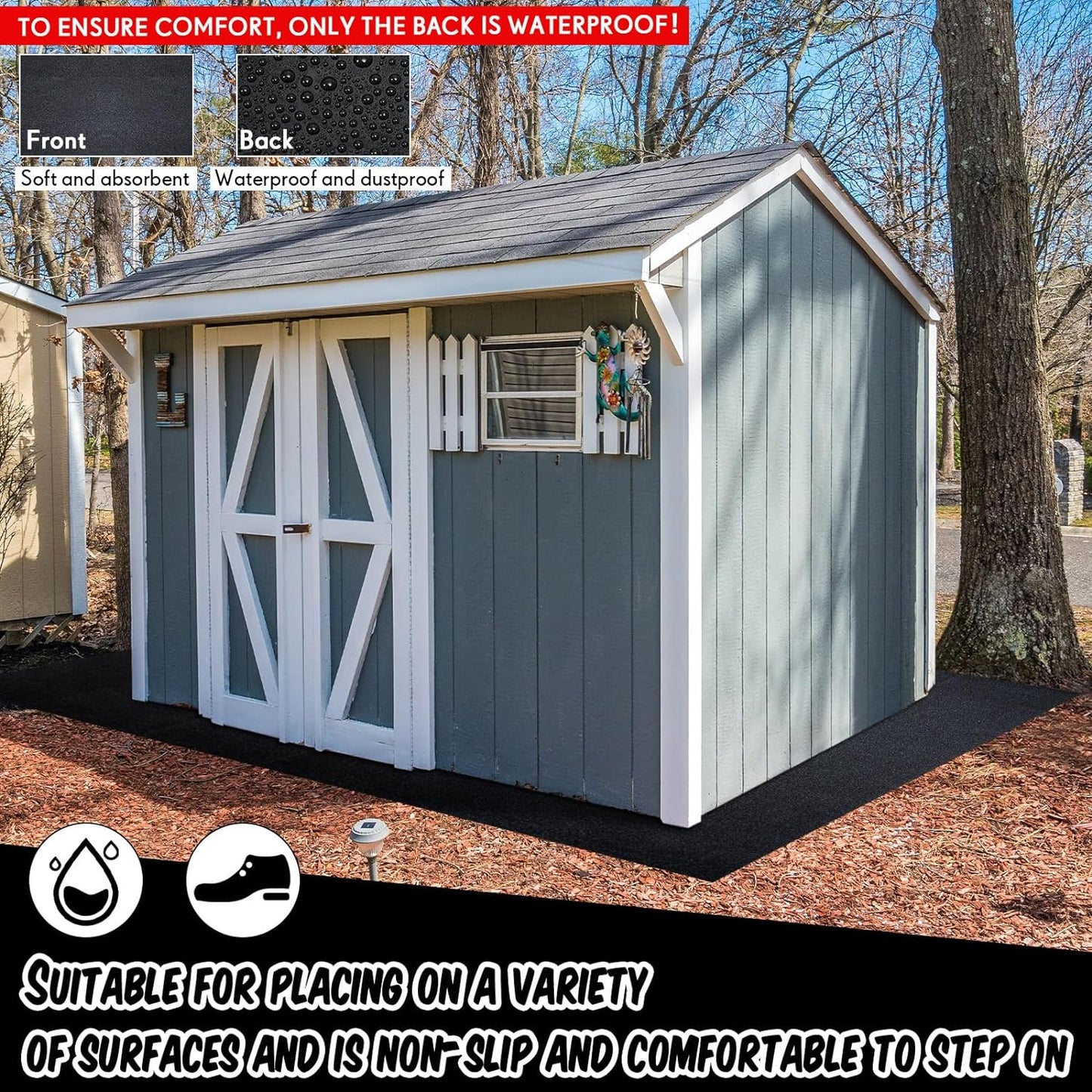 Haull Outdoor Storage Shed Floor Moat Waterproof Outdoor Carport Mat Thickened Soft Patio Furniture Pad Washable with Non Slip Backing, Storage Shed Not Included(8.2 x 10.2 ft)