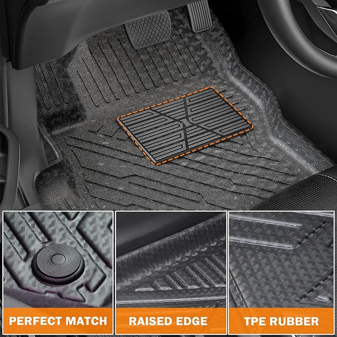 KUST Floor Mats for 2022-2026 Nissan Frontier Accessories (Crew Cab with 2nd Row Under-Seat Storage), All Weather Car Mats 2 Rows Floor Liners, TPE Rubber, Raised Edge, Extra Heel Pad Plate