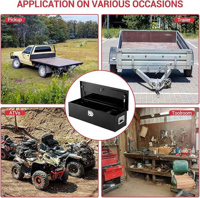 48 in Aluminum Truck Tool Box, Truck Bed Storage Box with Security Lock and Wider Handles, Heavy Duty Waterproof Tool Box Organizer Chest for Pick Up Truck Rv Trailer - Black