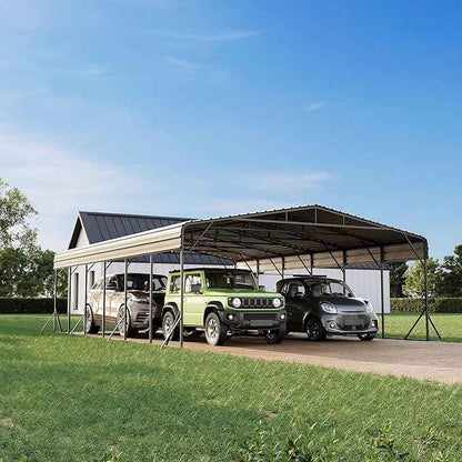 20x30 FT Heavy Duty Metal Carport Kit, Waterproof Windproof Aluminum Car Ports with Steel Shelter Frame Cover for 2 Car or Boats, Easy Assembly Tractor/Car Storage