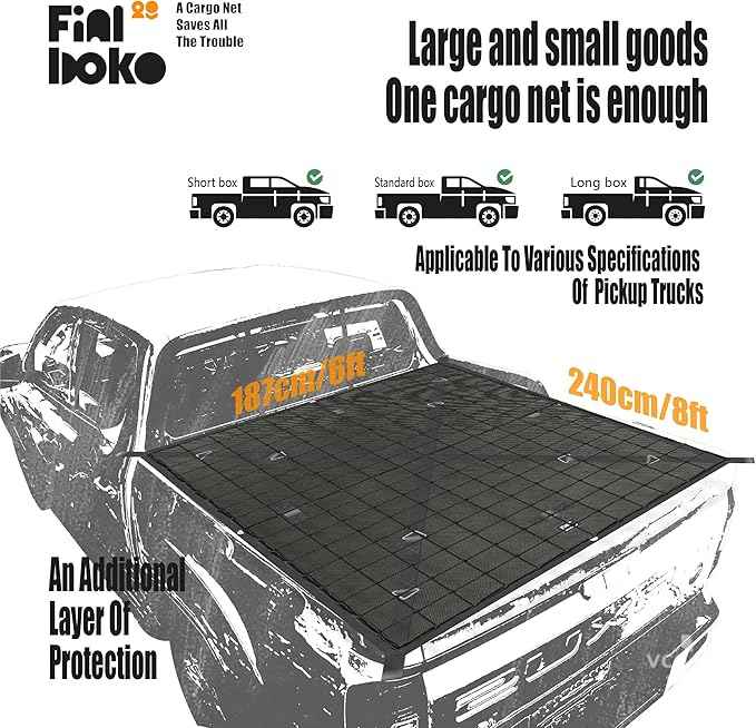 Highly Elastic Cargo Net for Pickup Truck Bed,5' x 7' Small Mesh Latex Bungee Net Cargo Netting with 6' x 8' Truck Bed Tarp, Cargo Net Cover Suitable for Daily Full Loads of Pickup