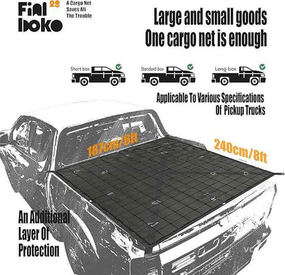 Highly Elastic Cargo Net for Pickup Truck Bed,5' x 7' Small Mesh Latex Bungee Net Cargo Netting with 6' x 8' Truck Bed Tarp, Cargo Net Cover Suitable for Daily Full Loads of Pickup